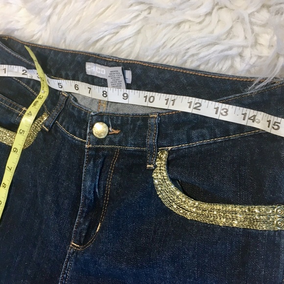 Chico Platinum SZ 1 cropped denim gold trim jeans - Picture 6 of 8